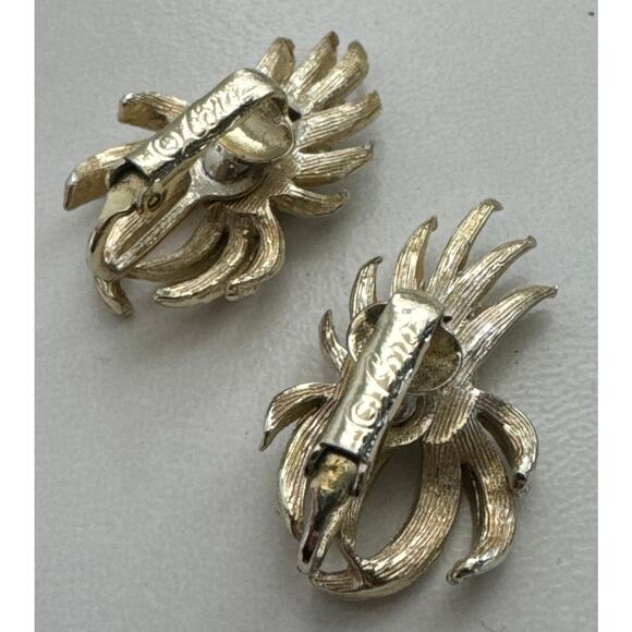 Vintage Coro stamped Spikey with rhinestone clip on earrings - Picture 5 of 10